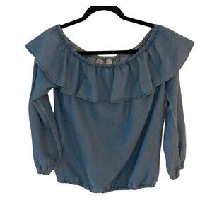 NWT Michael Kors Off The Shoulder Ruffle Top Blue Denim XS